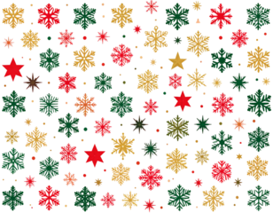 Minimalist Flat Vector Holiday Background with Geometric Snowflakes and Stars, Simple Winter Style, isolated on transparent background PNG