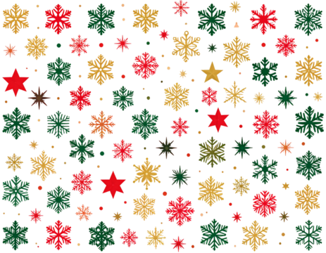 Minimalist Flat Vector Holiday Background with Geometric Snowflakes and Stars, Simple Winter Style, isolated on transparent background PNG
