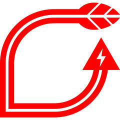 Red Leaf and Arrow Symbol with Lightning Bolt for Energy, Nature, and Eco Power Design
