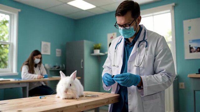 Doctor's laboratory tests white rabbits Veterinary vaccine for rabbits