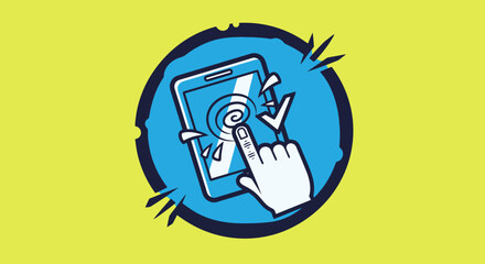 Hand tapping smartphone screen interface.