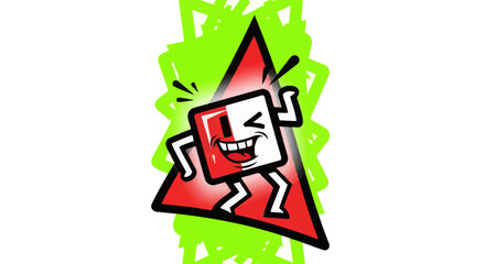 Red and white cartoon character dancing graphic design.