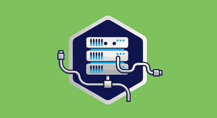 Stylized Server Rack With Network Cables Connected For Data Infrastructure.