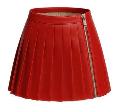 Micro-pleated mini skirt in bold red leather with a side zip
