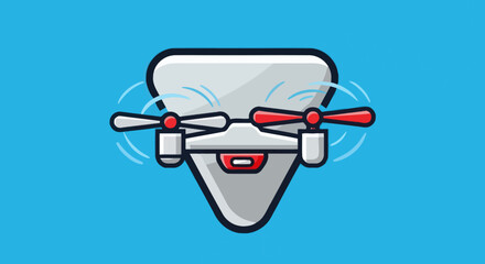Cartoon drone flying with propellers spinning and happy expression.