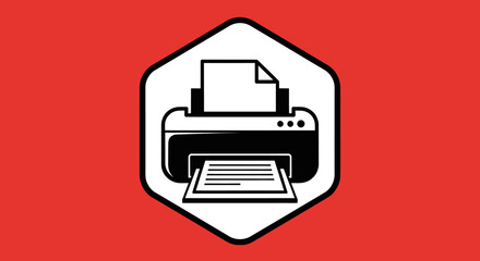 Simple black and white printer graphic icon for office equipment.