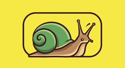 Cute cartoon snail with a green shell illustration. © Sendal