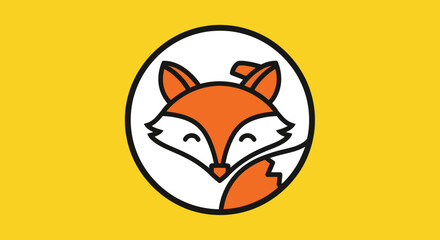 Cute cartoon fox face illustration in a circle logo design.