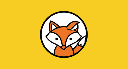 Cute cartoon fox head logo in a circular frame.