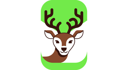 Stylized graphic illustration of a friendly deer head with antlers.
