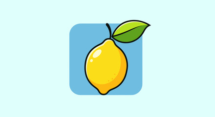 Fresh yellow lemon fruit with green leaf illustration.