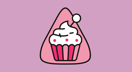 Pink cupcake with white frosting and sprinkles.