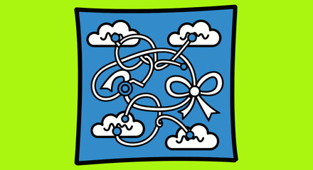 Abstract illustration of clouds and ribbon knot.