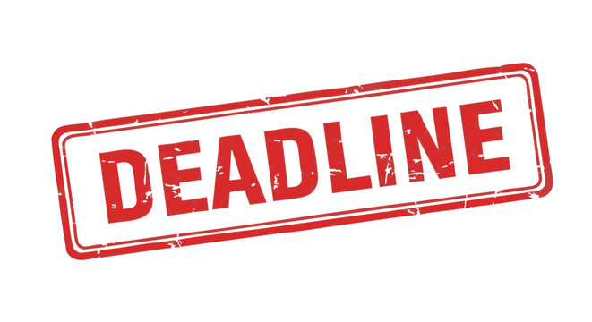 Red rectangular rubber stamp declaring "DEADLINE".