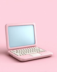 Business and Education Flat Icons Cute Pink Laptop on a Soft Pink Background for Creative Visuals