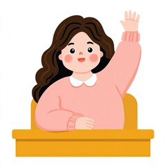 Business and Education Flat Icons Cheerful Young Woman Waving Greetings with Warm Smile and Friendly Gesture