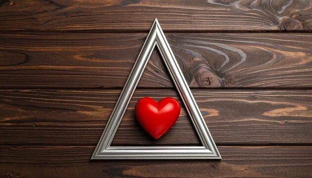 Silver triangle frame with red heart