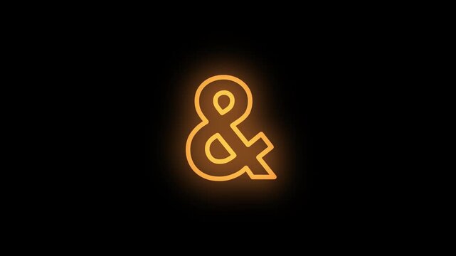 Glowing neon ampersand symbol blinks and appears at center, animated alphabet character with luminous effect on black background.