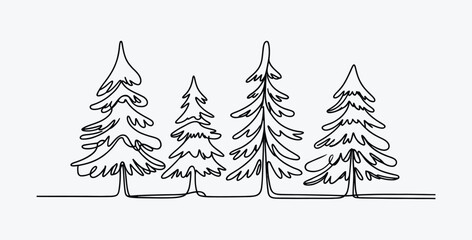 Minimalist line art of evergreen trees for Christmas holiday decor
