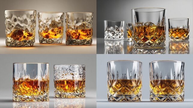 and keyword list for the image

 Whiskey Glistening Glassware Holding Amber Liquid Showcased on Neutral Surface