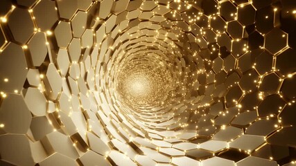 Golden honeycomb structure forming a spiraling vortex - Powered by Adobe