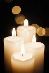 Funeral flyer with glowing candles and soft bokeh background in solemn tribute style