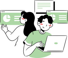 Illustration of Business Colleagues Reviewing Data