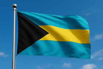 Bahamas national flag in blue sky 