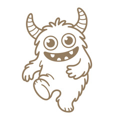 Happy smiling monster with horns. Cartoon character. Vector illustration. 