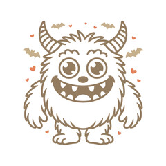 Cute Halloween monster with horns. Cartoon character. Vector illustration. 