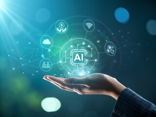 Artificial Intelligence concept with hand holding AI icon