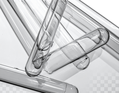 Scattered Glass Test Tubes Lying at Random Angles, Top-Down View, Isolated