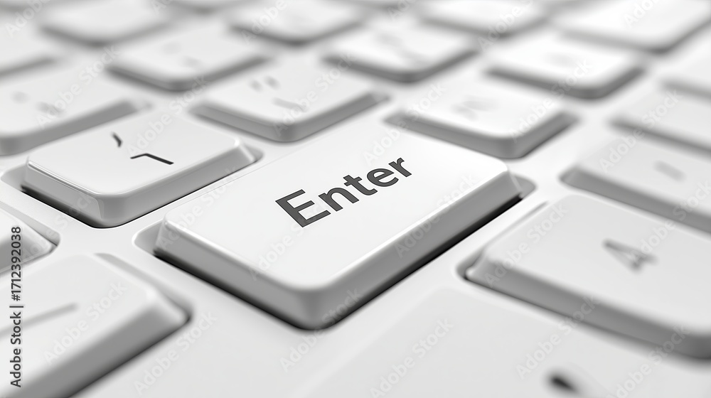 Fototapete close-up view of a white computer keyboard featuring the enter key, showcasing modern technology and
