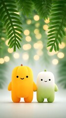 Joy Monster Pumpkin Cute plush characters surrounded by greenery and warm lights create a whimsical atmosphere.