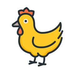 Cute yellow chicken icon, perfect for farm themes, springtime designs, and playful kids' content