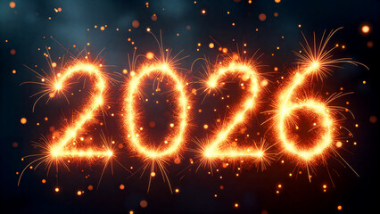 2026 Glowing Sparkler Numbers on Dark Festive Background for New Year Celebration