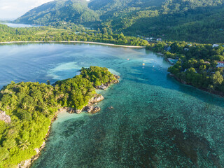 Aerial View, seychellen, Mahe, Port Glaud and Port launay Beach