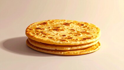 Three stacked flatbreads—golden crust, toasted spots, circular stillness—rest in quiet abundance. A metaphor for layered sustenance and the choreography of ancestral nourishment.