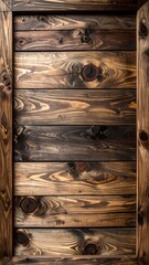 Close-up of dark, aged wooden planks in a framed panel