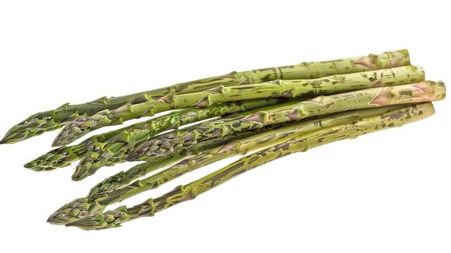 A bundle of fresh asparagus on a clean white surface
