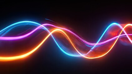 Abstract Neon Light Waves on Black Background.