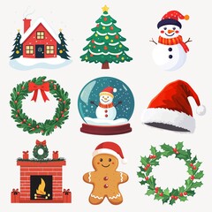 Christmas flat illustration design element set
