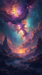 Epic Sci-Fi Space Landscape with Planets, Spaceship, and Floating City