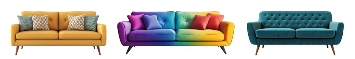 Colorful Modern Sofas Collection Vibrant Interior Furniture Design Set on Isolated Transparent Background Png