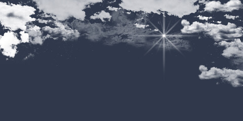 Blue night sky. Stars in the sky and clouds. Bright glow of the star of Bethlehem. Milky Way. Space