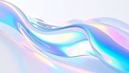 Obraz premium Iridescent Holographic Fluid Waves Abstract 水色に輝くホログラフィックな流体