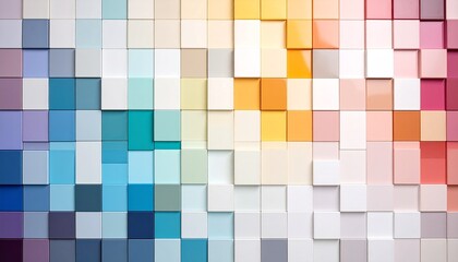 Colorful Cube Wall　カラフルな四角形のタイルの壁　モザイク