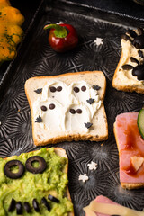 Halloween food for children, monsters toasts