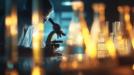 Focused Scientist Using Microscope in Laboratory