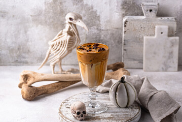 Halloween drink coffee latte with ice